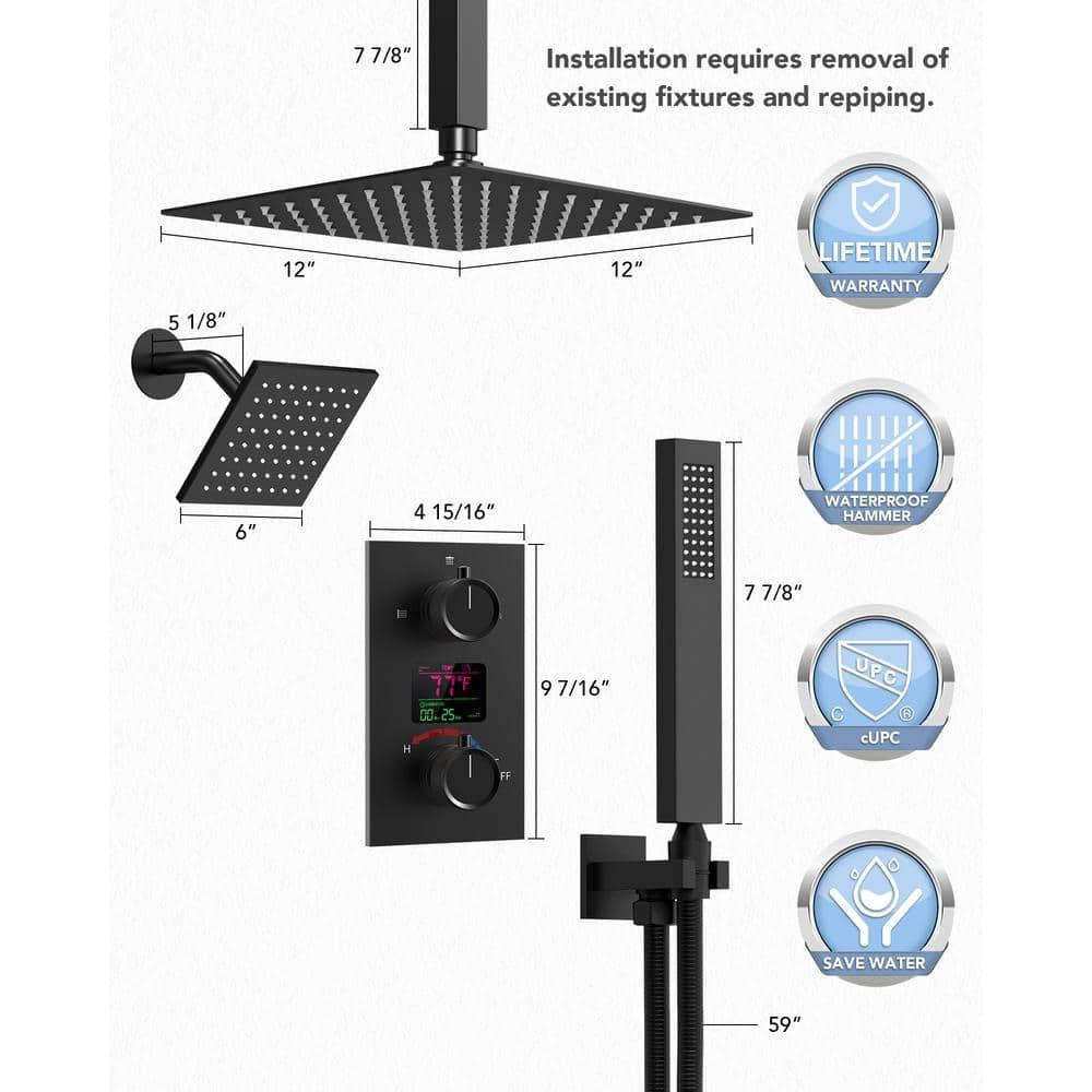 Pressure Balancing Shower Faucet 12" High-Pressure Dual Showerheads with LCD Display