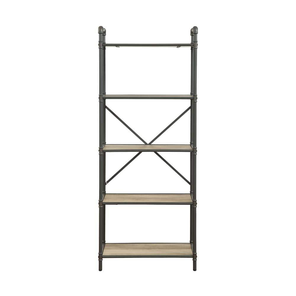 63" Itzel 5 Shelves Bookcase Antique Oak/Sandy Gray - Acme Furniture