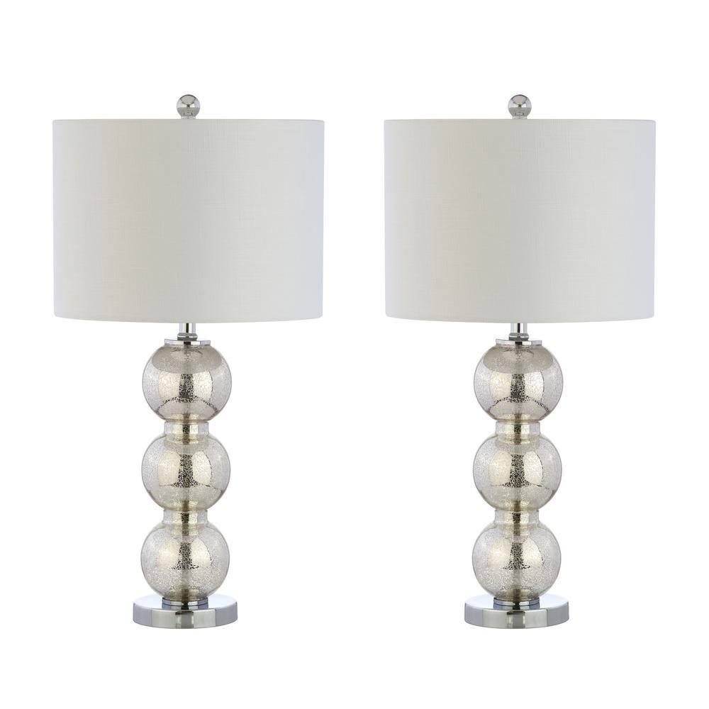 Rosdorf Park Led Table Lamps Set Of 2 - Contemporary Triple Glass Sphere Design, Mercury Silver/Chrome Finish