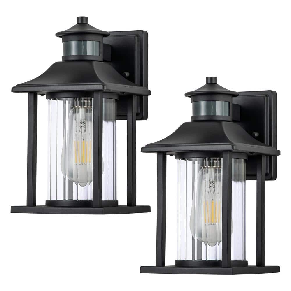 C Cattleya 2-Pack Matte Black Motion Sensing Dusk to Dawn Outdoor Wall Lights (E26)