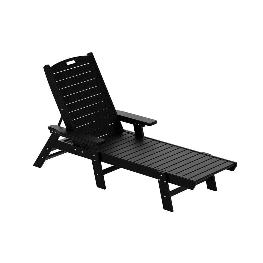 Polytrends Laguna 78" Poly Weather-Resistant Outdoor Chaise Lounge (Set of 2) Black