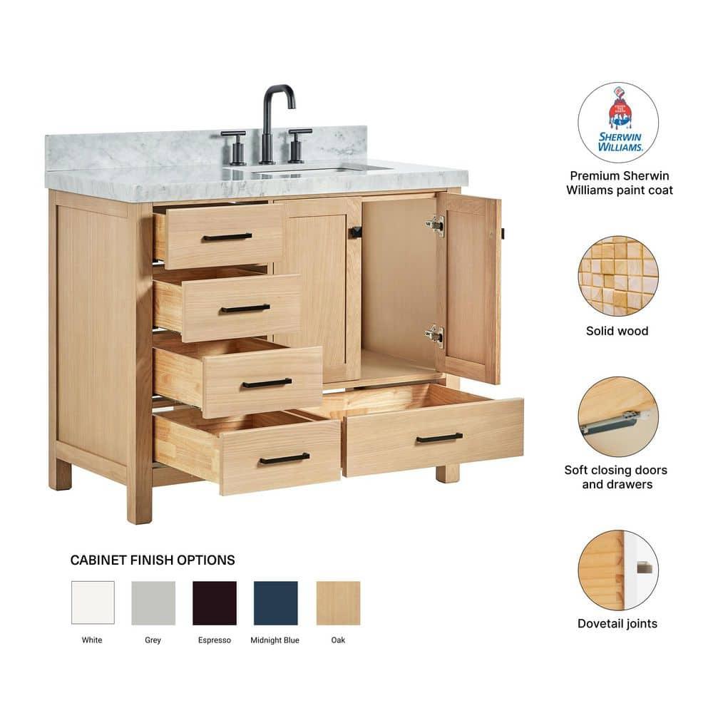 Ariel Bath Cambridge Single Bathroom Vanity with Carrara Marble Top