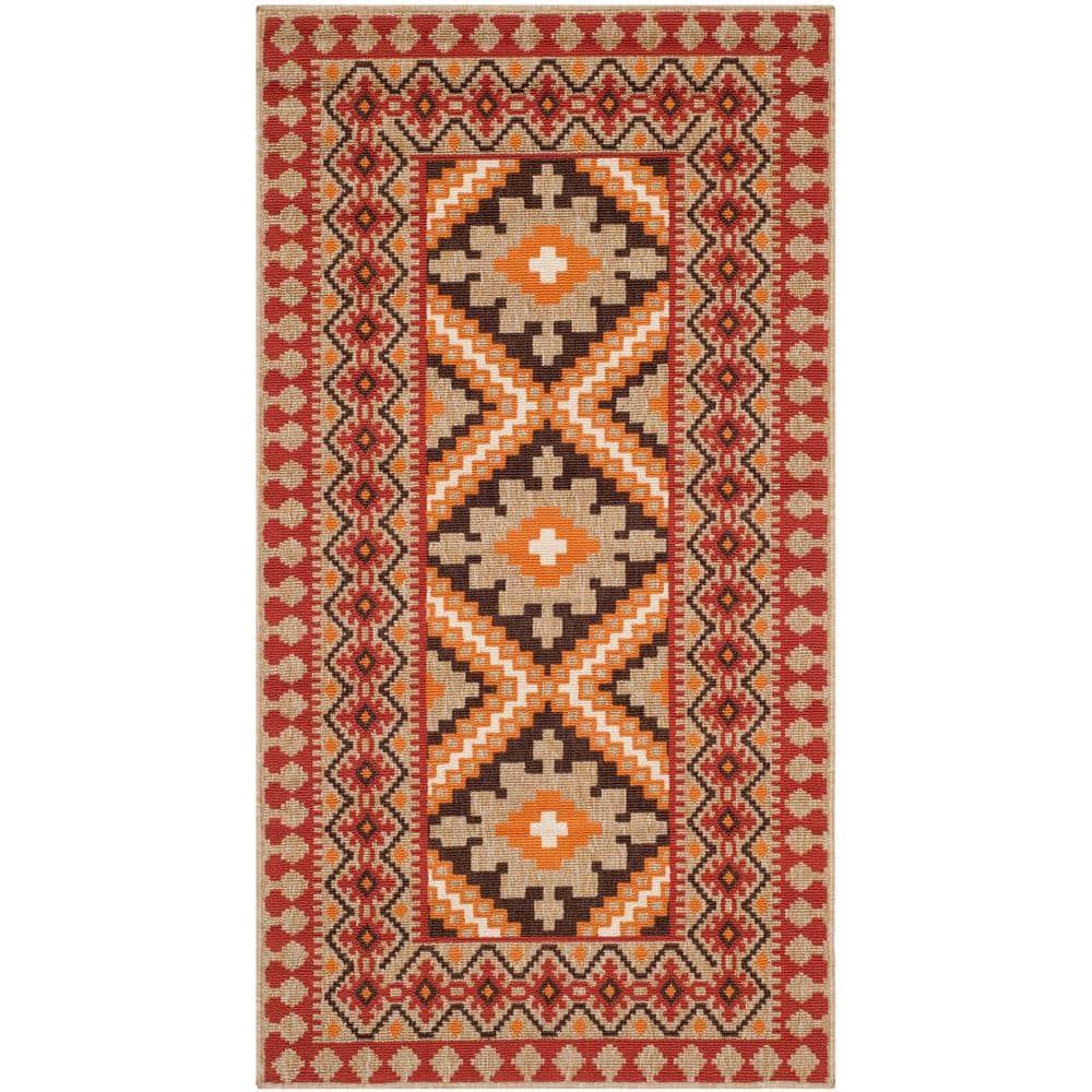 Veranda VER099 Power Loomed Indoor and Outdoor Accent Rug - Red/Natural - 2'7"x5' - Safavieh.