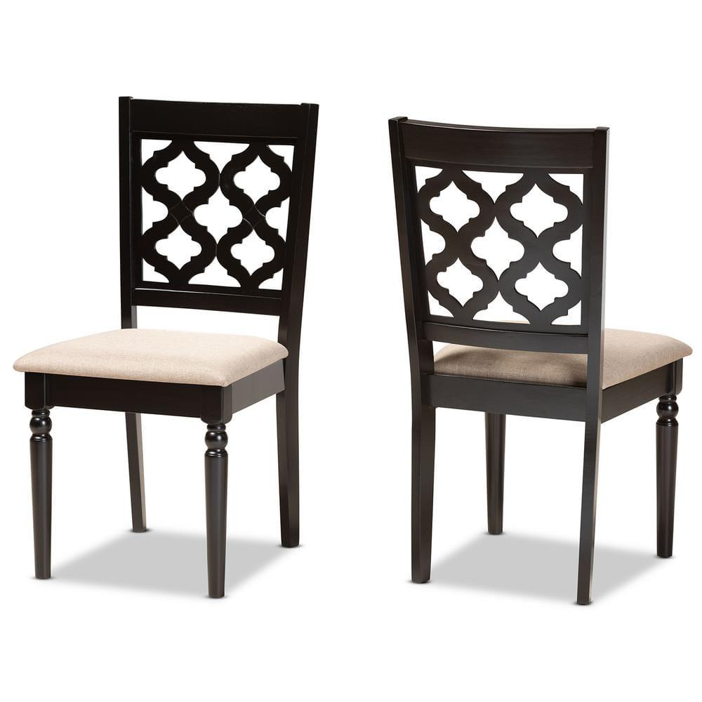 2pc RamiroFabric and Wood Dining Chairs Set Brown - Baxton Studio: Elegant Symmetrical Design, Comfort Upholstery