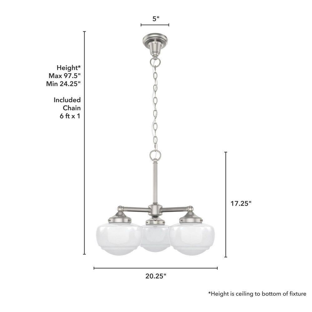 Hunter - Saddle Creek 3-light Brushed Nickel, Medium Size Chandelier, Dimmable, Schoolhouse Style, Candle Shaped, for Bedrooms, Kitchens, Dining, Living Rooms - 19355