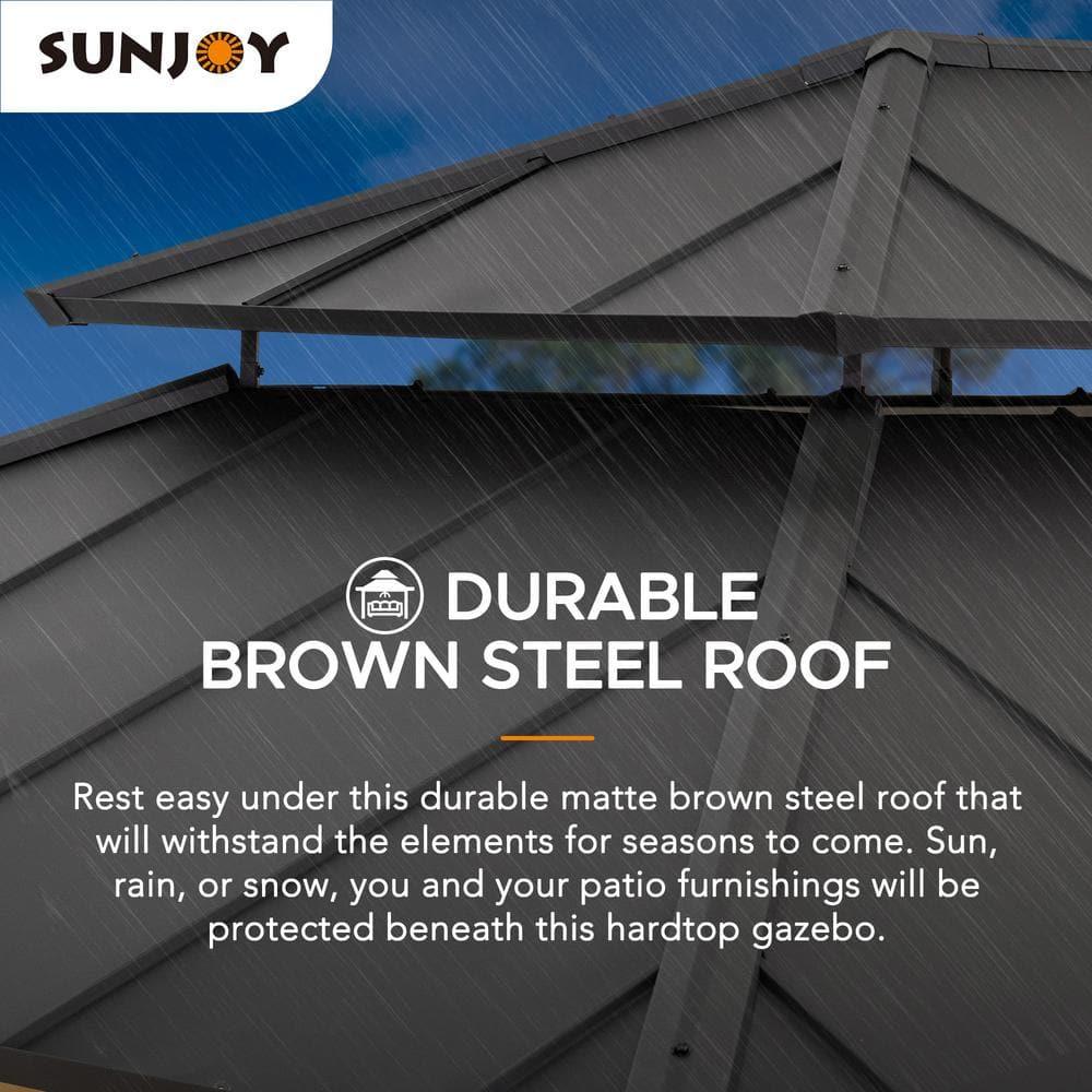 Sunjoy Sunjoy 12x16 ft. Wood Gazebo, Outdoor Patio Steel Hardtop Gazebo, Cedar Framed Wooden Gazebo with 2-tier Metal Roof, Suitable for Patios, Lawn and Backyard