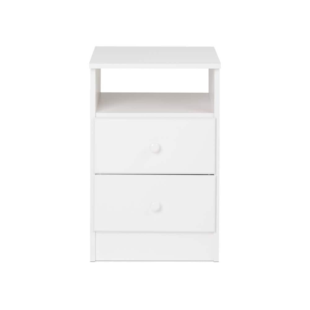Prepac Astrid 2 Drawer Nightstand White: Modern Style, MDF, Includes Anti-Tip Hardware, for All Ages