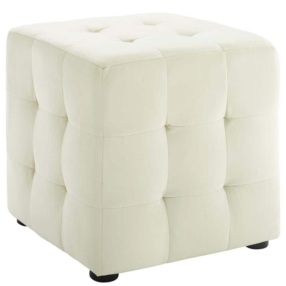 Contour Tufted Cube Performance Velvet OttomanIvory