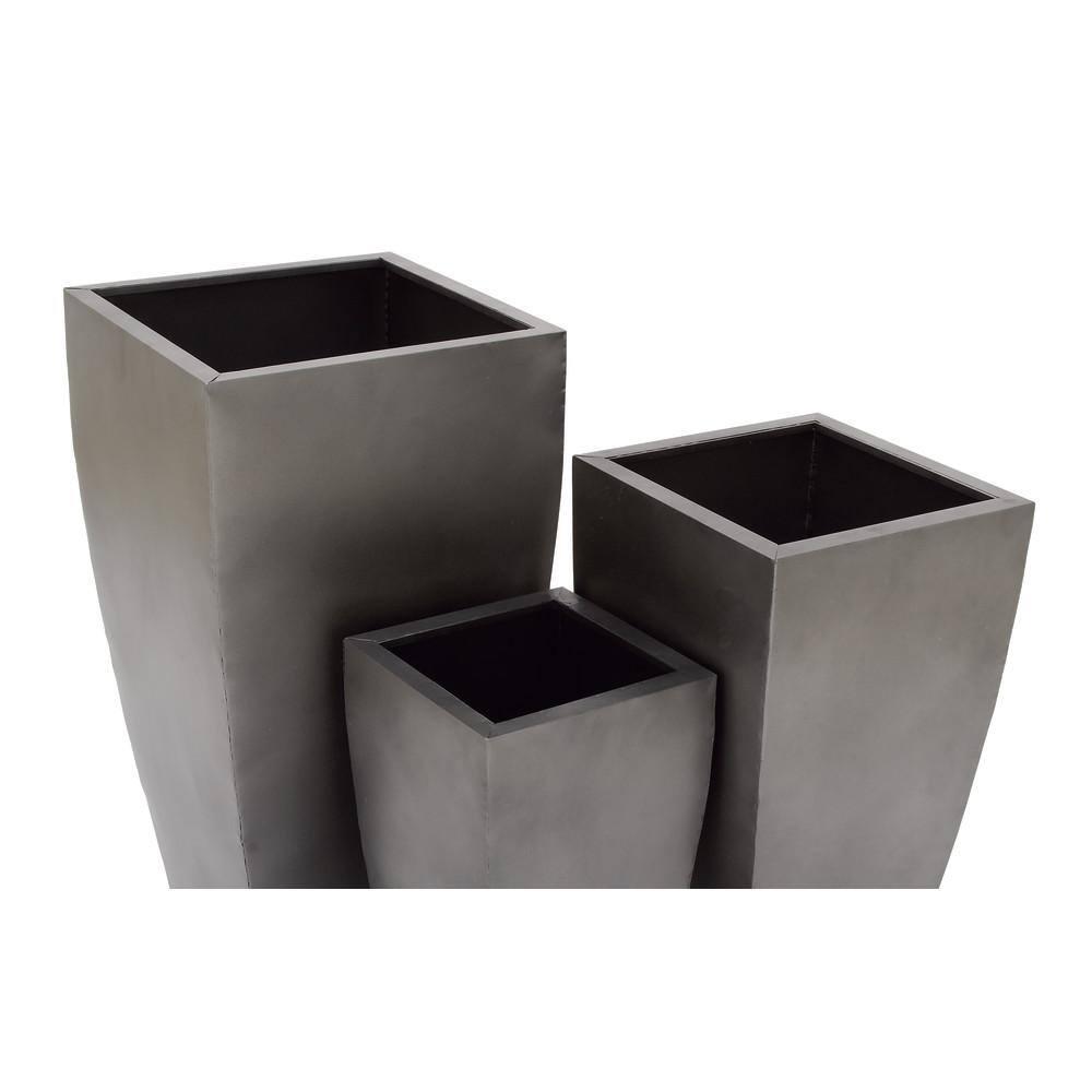 DecMode Grey Contemporary Oversized Metal Planter with Cement Hue, Set of 3, 20", 25", 30"H