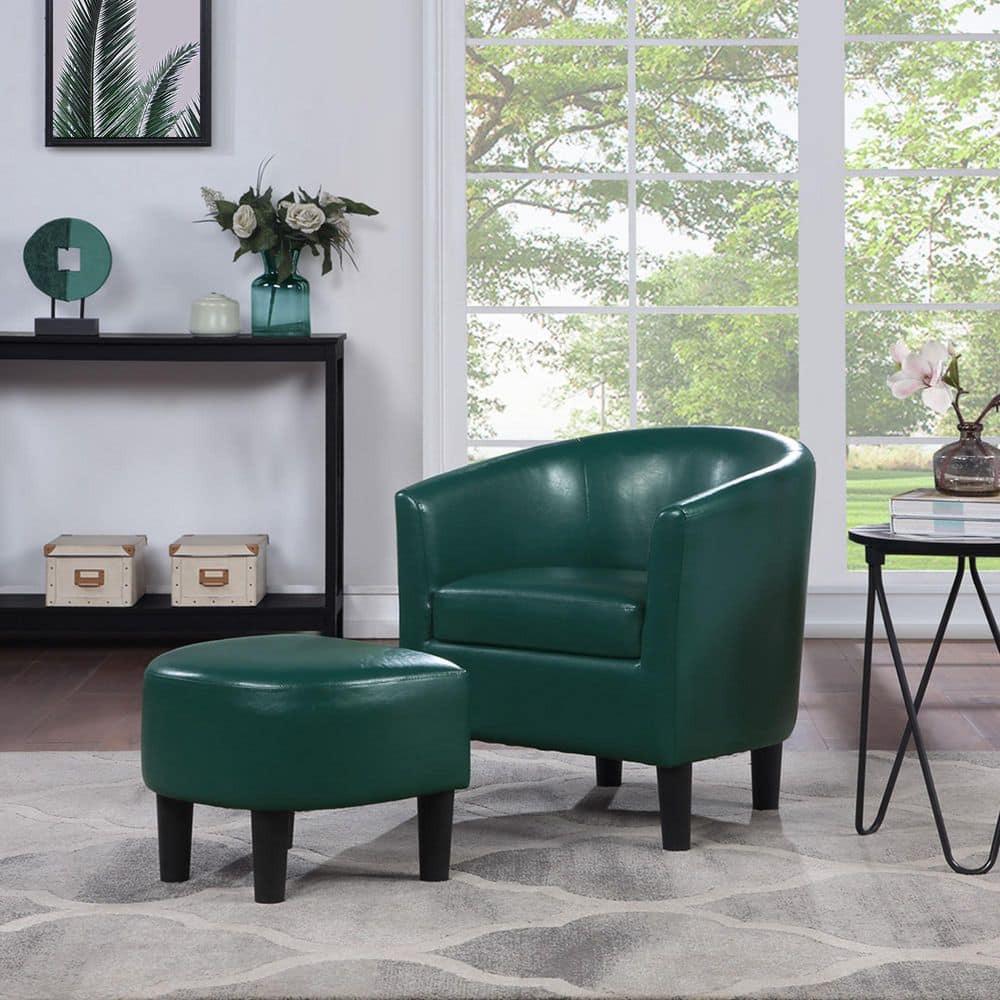 Convenience Concepts Take a Seat Churchill Accent Chair with Ottoman, Forest Green Faux Leather