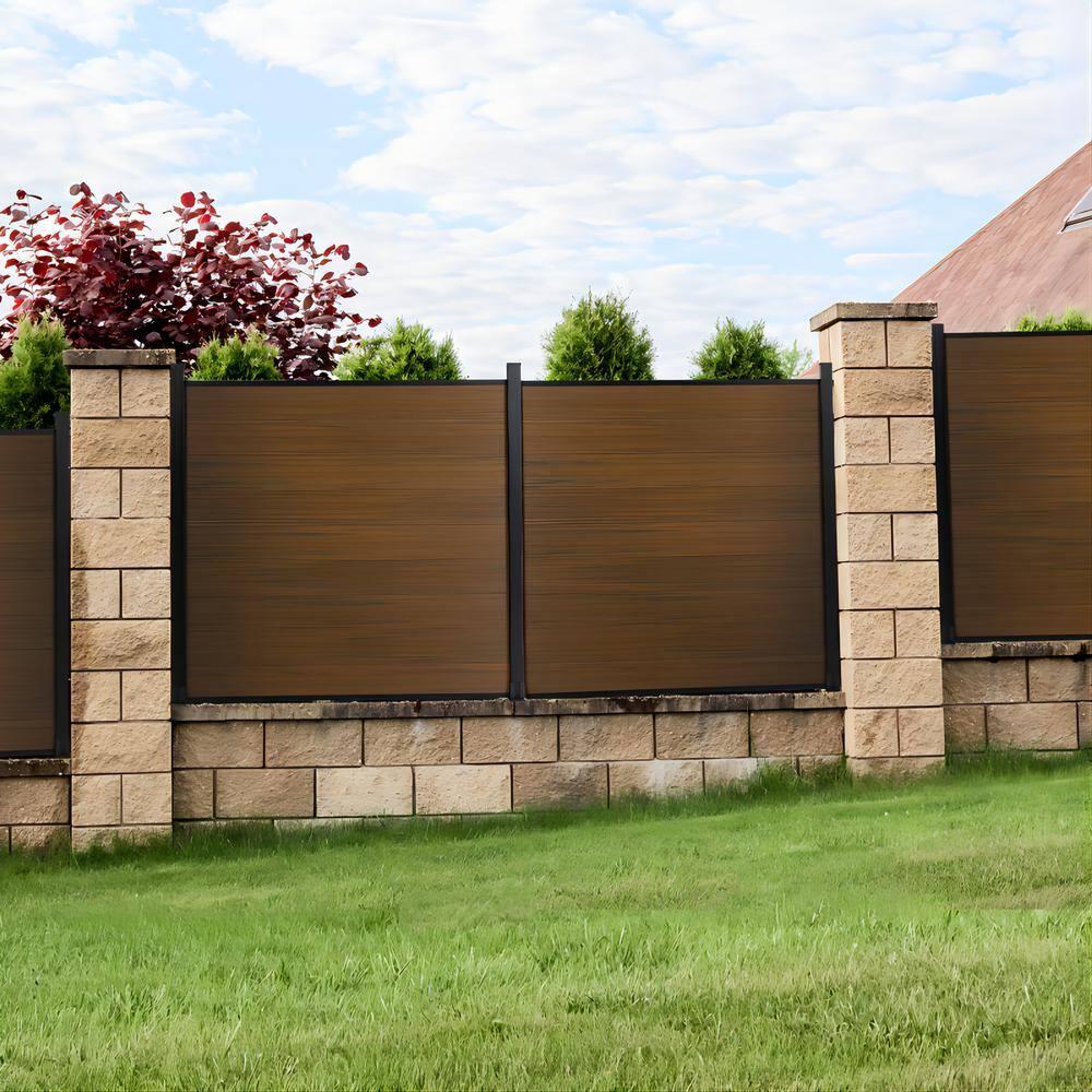 Privacy Fence for Outside, 6ftx6ft Outdoor Privacy Panels with In-ground Post, Wind Resistant Wood Plastic Composite Fencing for Patio, Backyard, Garden and Swimming Pool (Brown with 1 Post)