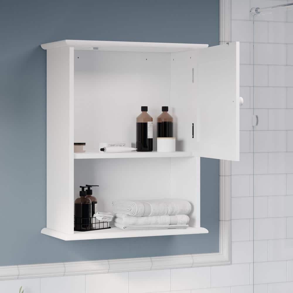 Wall-Mounted Storage Cabinet – Kitchen, Pantry, Laundry Room or Bathroom Organizer with Open Shelf – Bathroom Storage Furniture by Lavish Home (White)