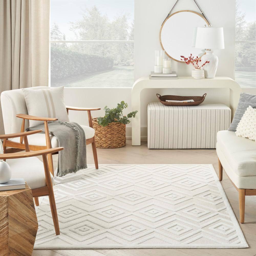 Nourison Versatile Diamond Geometric Flatweave Indoor Outdoor Area Rug Ivory/White 6' x 9'