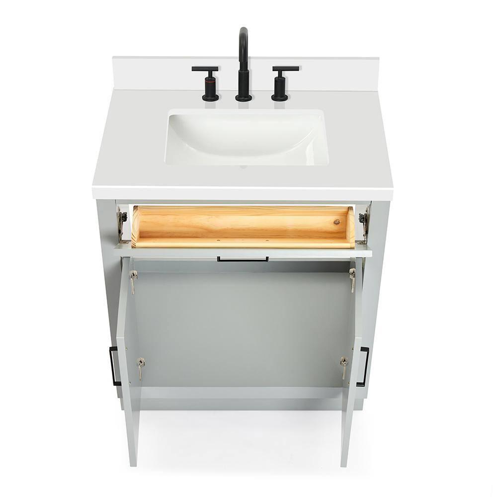 Thornaby 30'' Solid Wood Single Bathroom Vanity with 1.5'' White Quartz Top, Oval Sink