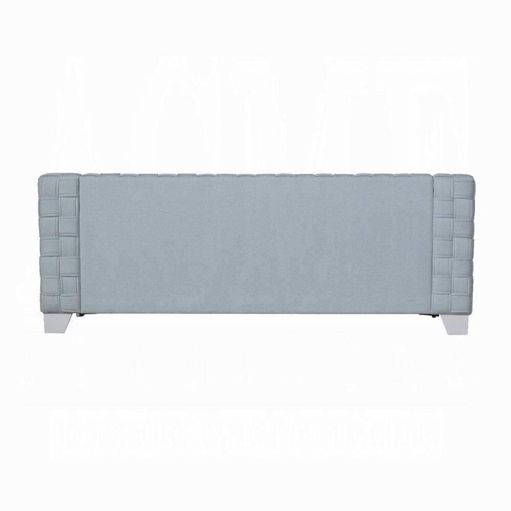 White and Teal Chenille 85" Track Arm Sofa