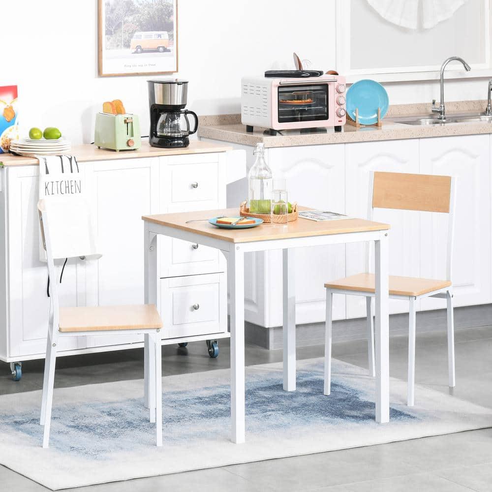 George Oliver HOMCOM 3-Piece Wooden Square Dining Table Set With 1 Table And 2 Chairs And Sturdy Metal Frame For Small Space, White