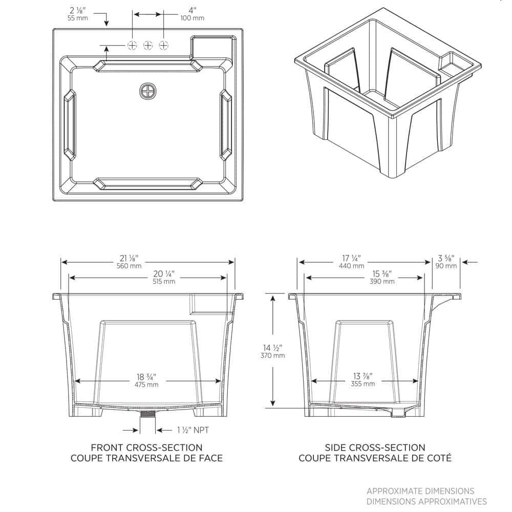 White Stone Freestanding Laundry Sink with Chrome Faucet