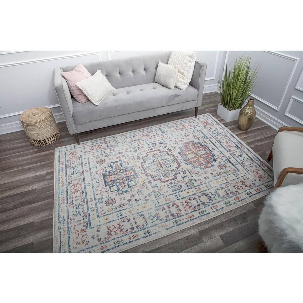 Rugs America Gallagher GL55D Flaxen Sundara Vintage Transitional Red Area Rug for Dining Room Rug Neutral Rug Living Room Rug Kitchen, 5'3"x7'
