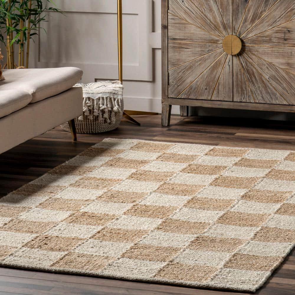 Nuloom Christana Plaid 8x10 Jute Indoor Area Rug for Dining Room Rug Neutral Rug Living Room Rug, Ivory