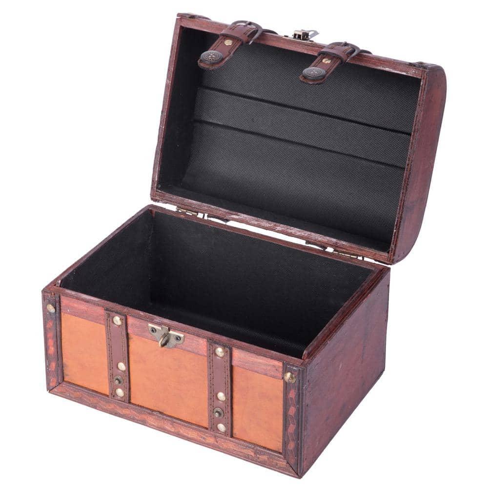 Vintiquewise Decorative Wood Leather Treasure Box - Large Trunk