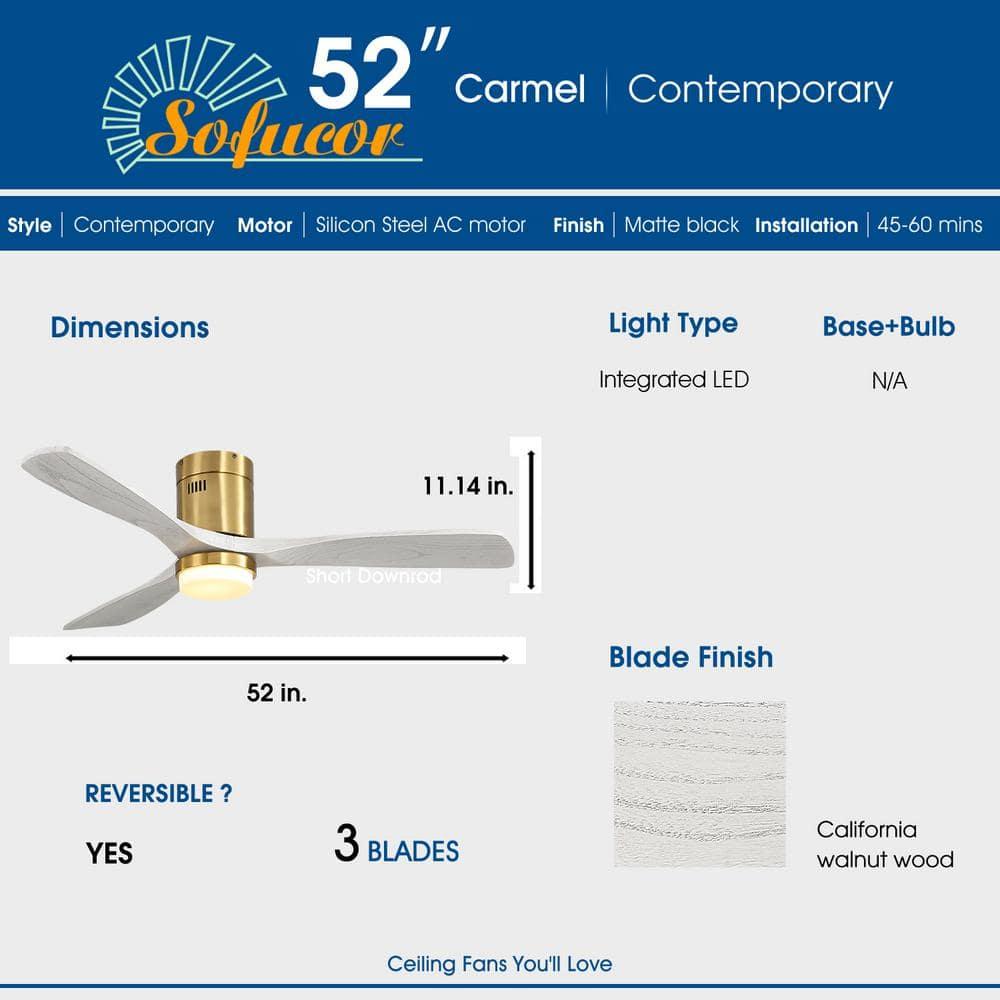 52" Modern Ceiling Fan without Light, Remote Control and Reversible DC Motor Included White with Light Wood-grain