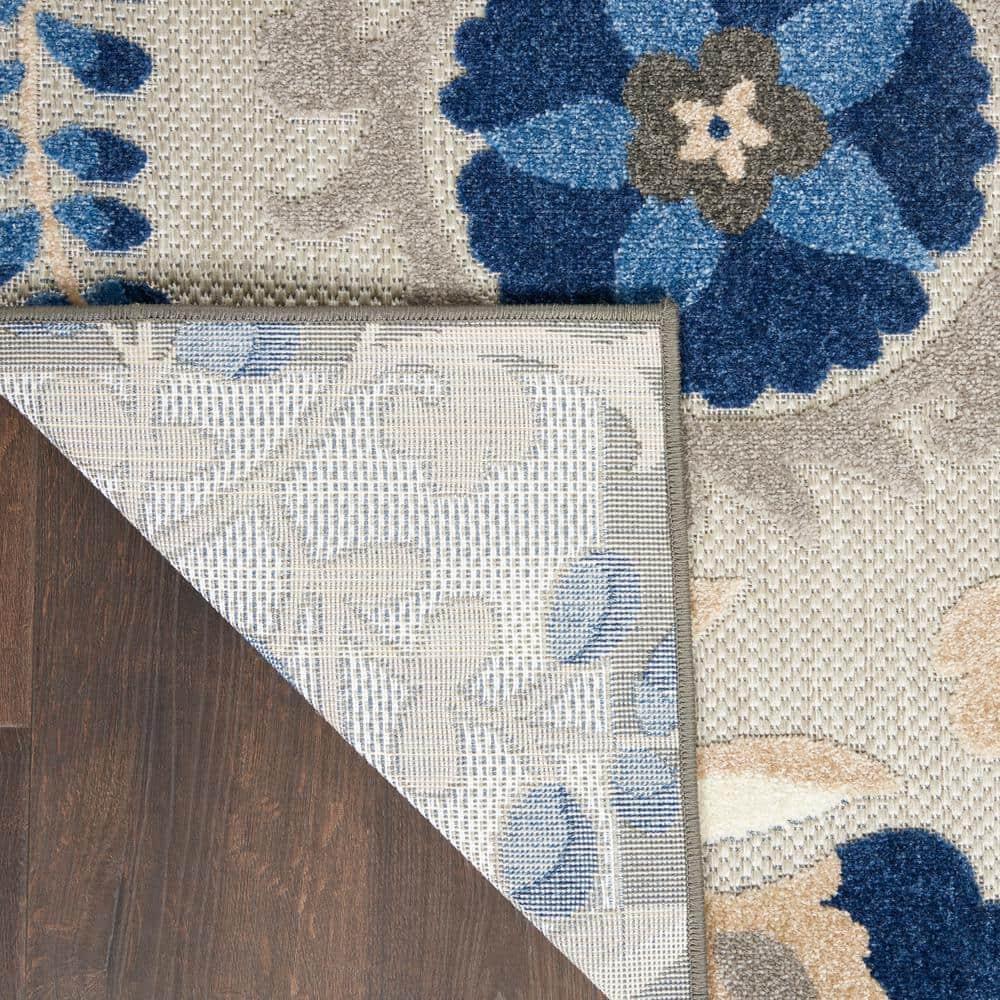 Nourison Aloha Floral Textured Flatweave High-Low Indoor Outdoor Area Rug Natural/Blue 3'6" x 5'6"