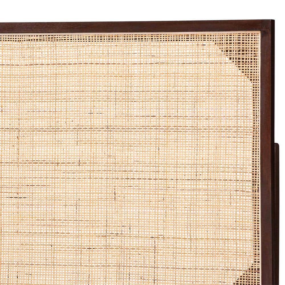 bali & pari Queen Aurelia Bayur Wood & Rattan Headboard Dark Brown/Natural Brown: Bohemian Design, Wall/Bed Frame Mount