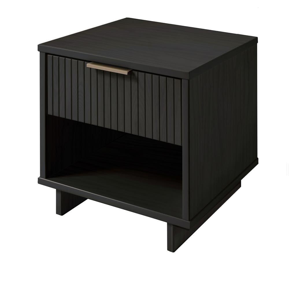 Manhattan Comfort Granville Modern 1 Drawer Nightstand Dark Gray : Bedroom Storage with Shelf, Wood Frame