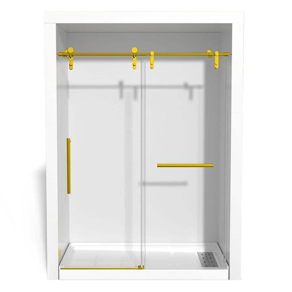 Gotland Frameless Shower Door 56-60" W × 76" H, Sliding Shower Doors with Stainless Steel Handle, Glass Shower Door with 5/16" Clear Tempered Glass