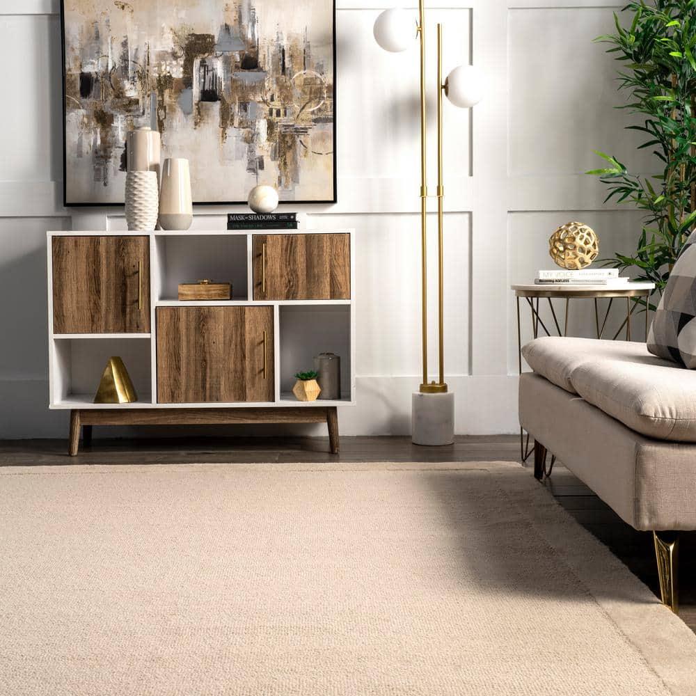 4'x6' Marianne Handmade Wool Border Area Rug Beige - nuLOOM: Solid Tufted Indoor Low Pile Rectangle Rug