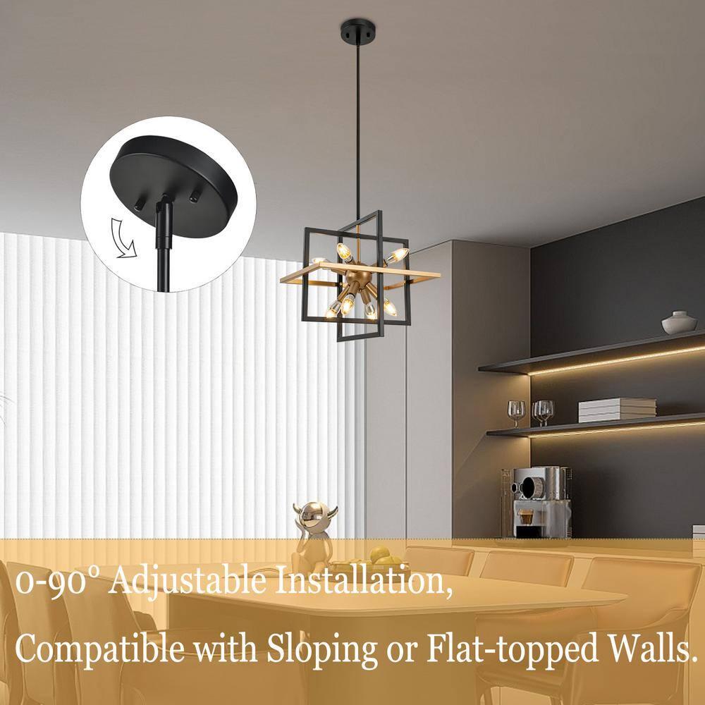 Modern Black and Gold Chandelier, 8-Light Geometric Pendant Light Fixture, Dining Light Fixtures Adjustable Chandelier for Dining Room Entryway Foyer Hallway Bedroom Living Room Kitchen Island