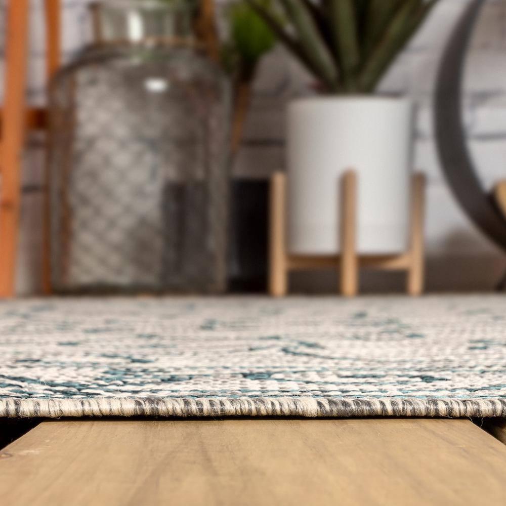 5'x8' Charleston Vintage Filigree Textured Weave Indoor/Outdoor Area Rug, Gray/Teal - JONATHAN Y