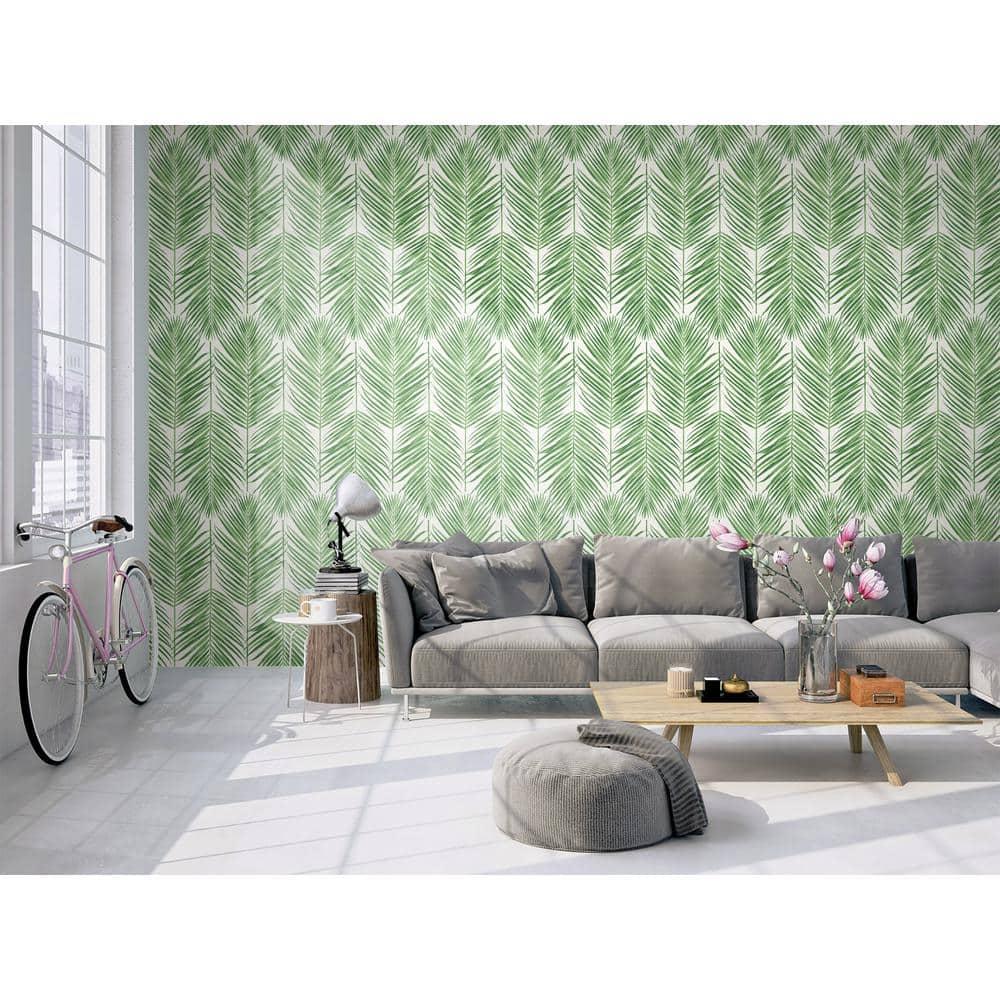 Palm Caribbean Green Vinyl Peel and Stick Wallpaper Roll (Cover 30.75 sq. ft.)