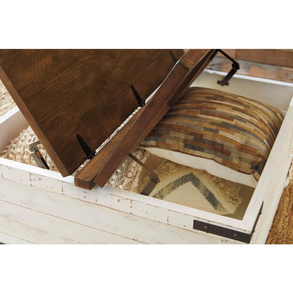 Wystfield Cocktail Table with Storage White/Brown - Signature Design by Ashley: Rectangular Lift-Top, Distressed Two-Tone Finish