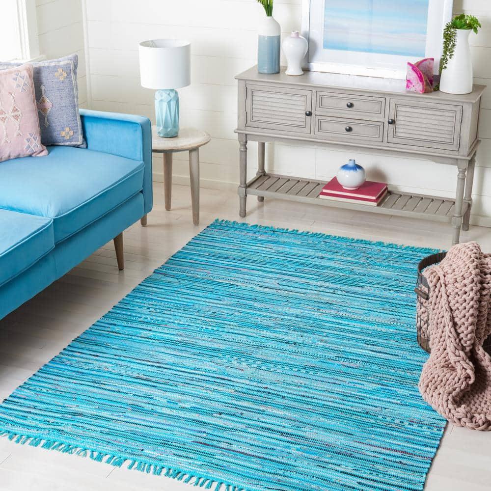 Rag Rug RAR125 Hand Woven Indoor Accent Rug - Turquoise/Multi - 2'x3' - Safavieh.