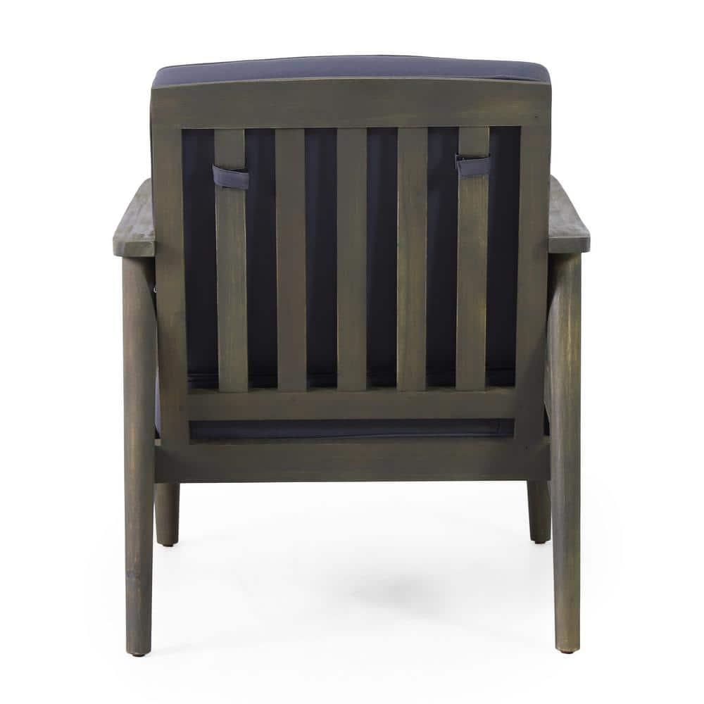 Greta Acacia Wood Outdoor Club Chair with Dark Gray Cushion, Set of 2, Black
