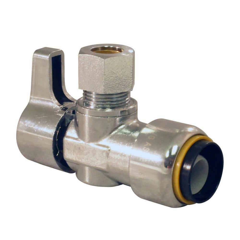 Tectite FSBVA1238C 1/2 in. Chrome-Plated Brass Push-to-Connect x 3/8 in. O.D. Compression Quarter-Turn Angle Stop Valve