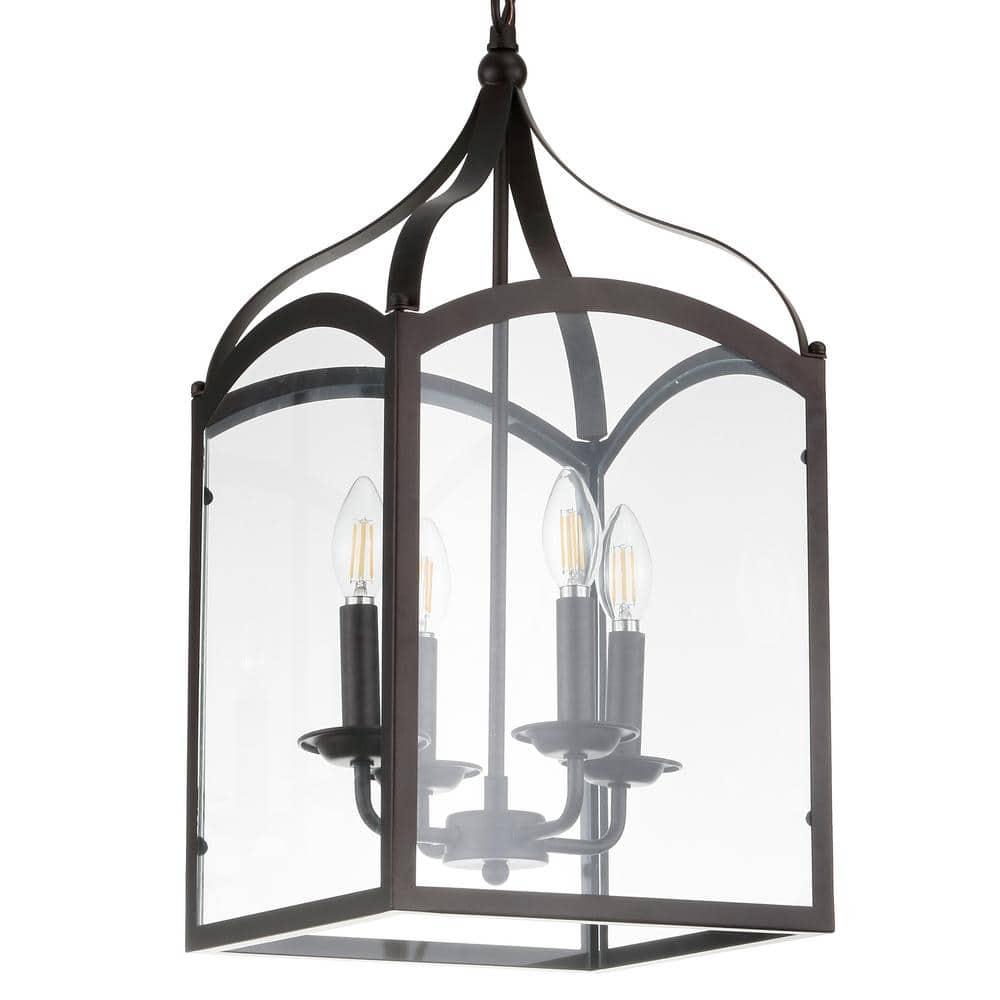 JONATHAN Y Ruth 11" 4-light Traditional Classic Lantern Metal/Glass LED Pendant, Oil Rubbed Bronze