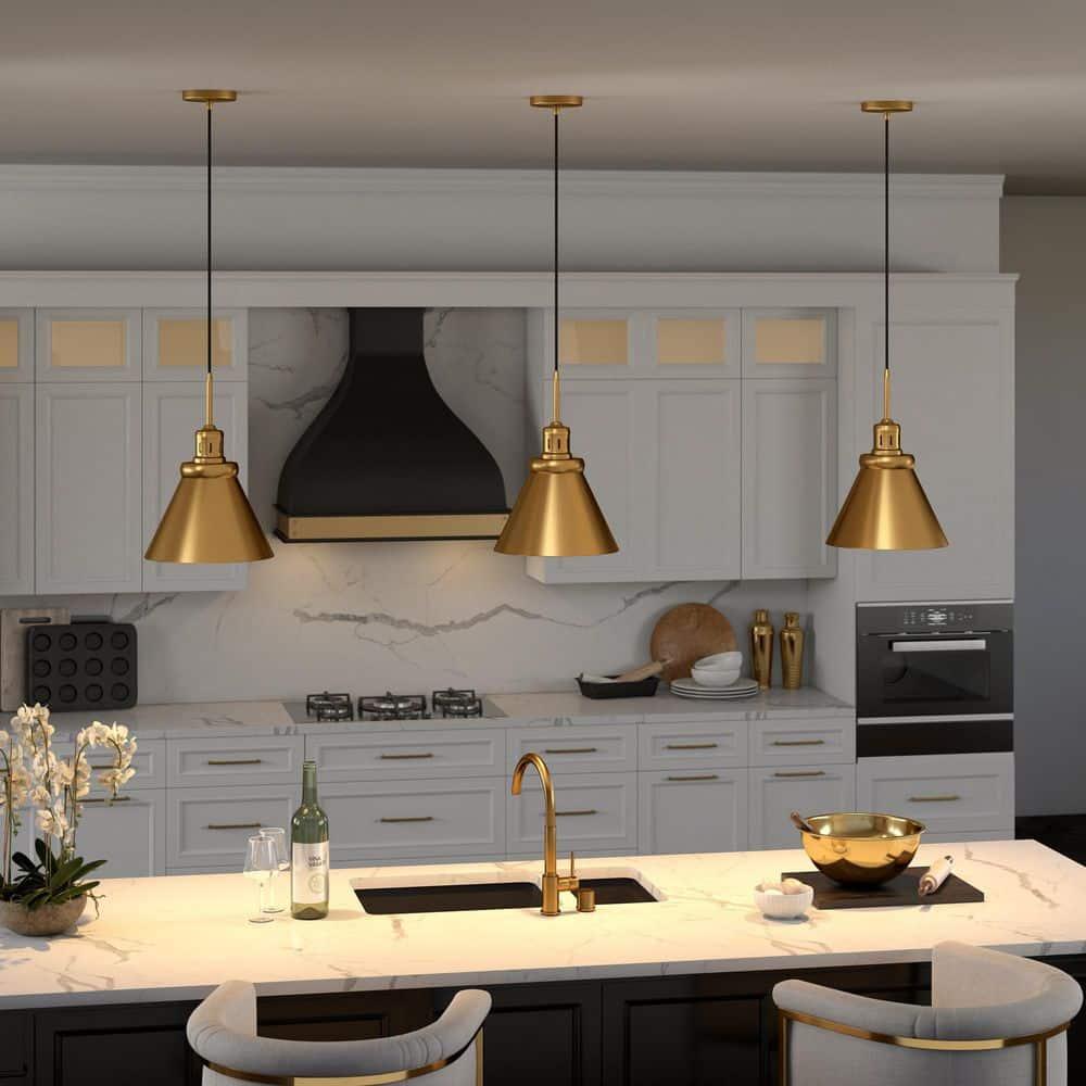 Evelyn&Zoe 17" Brushed Brass Cone Pendant