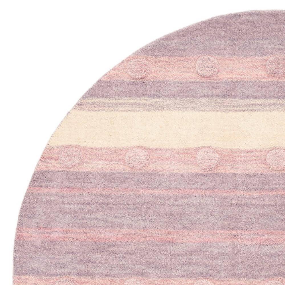 Safavieh Kids 5' Round Hand Loomed Wool Rug in Light Purple and Ivory