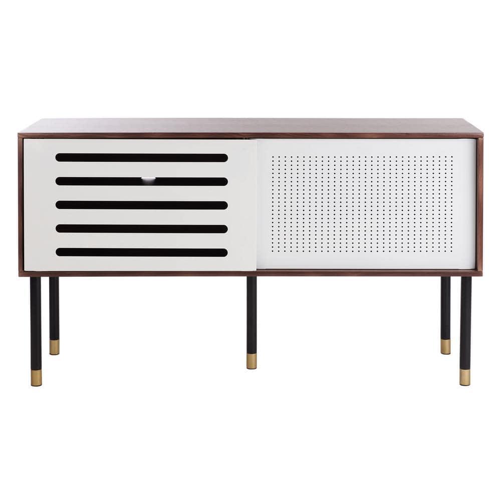 Shiloh Media Stand - White/Walnut - Safavieh