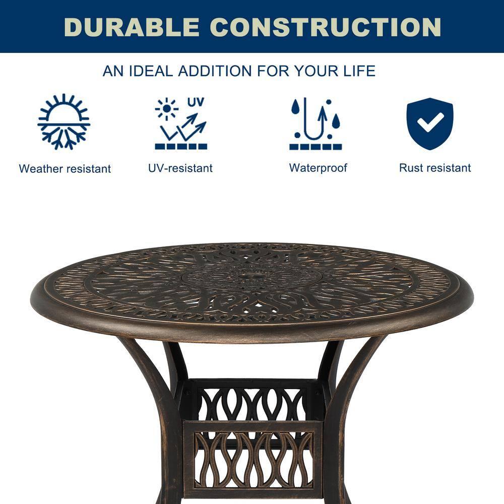 Outdoor Patio Dining Table 35.4 Round Cast Aluminum Table, Weather Resistant - Bronze Color, Perfect for Courtyard Garden Dining