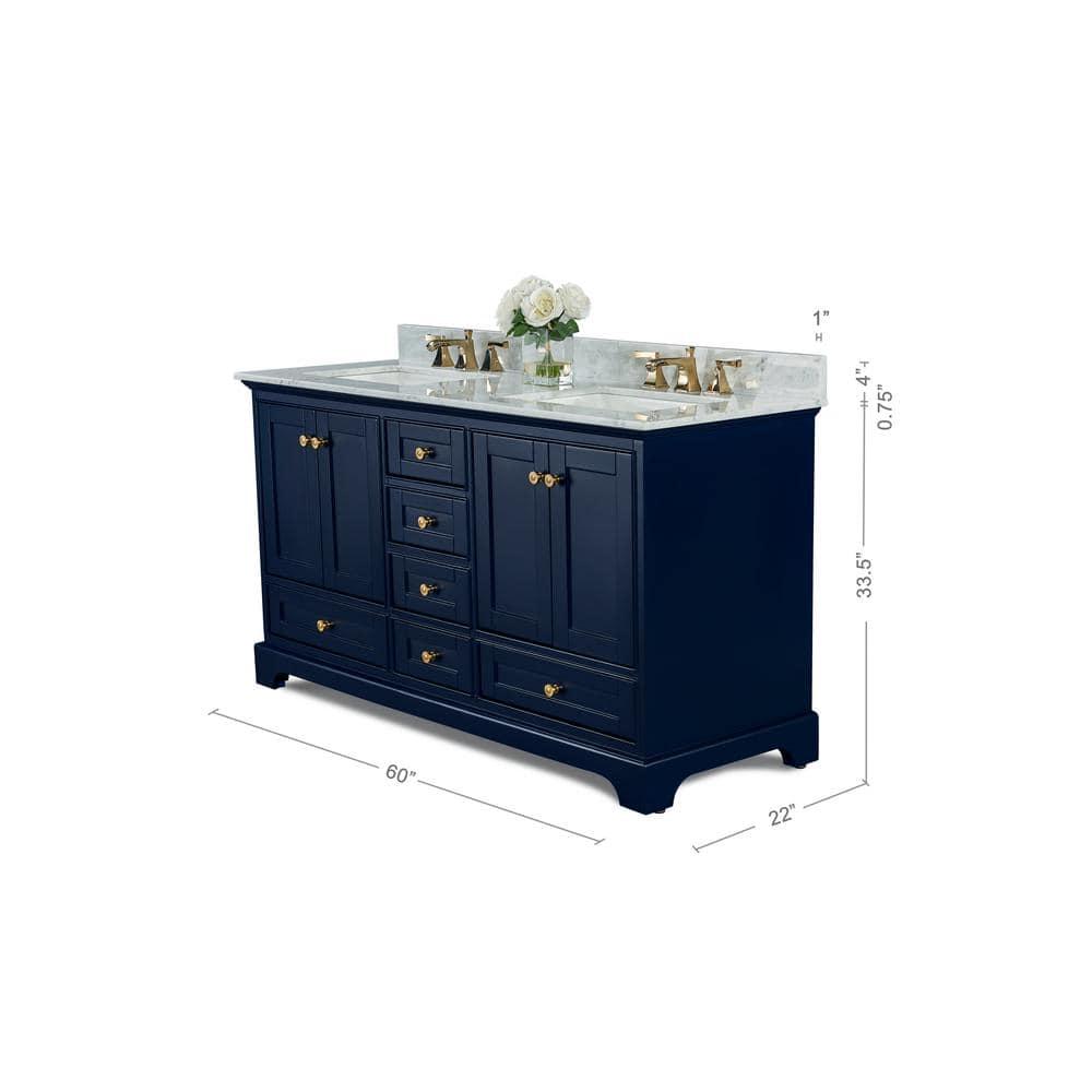 Audrey 60 in. Heritage Blue Double Bath Vanity with Marble Top