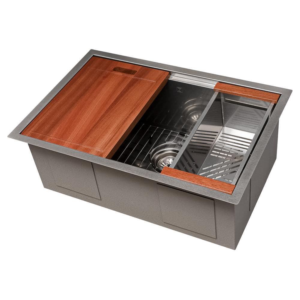 ZLINE 27 in. Garmisch Undermount Single Bowl DuraSnow Stainless Steel Kitchen Sink W/ Bottom Grid & Accessories (SLS-27S)