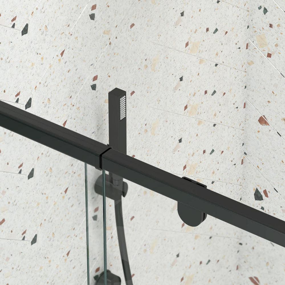 Waterpar WP1683871MB 38-42 in. W x 71 in. H Pivot Swing Semi-Frameless Shower Door With Clear Tempered Glass