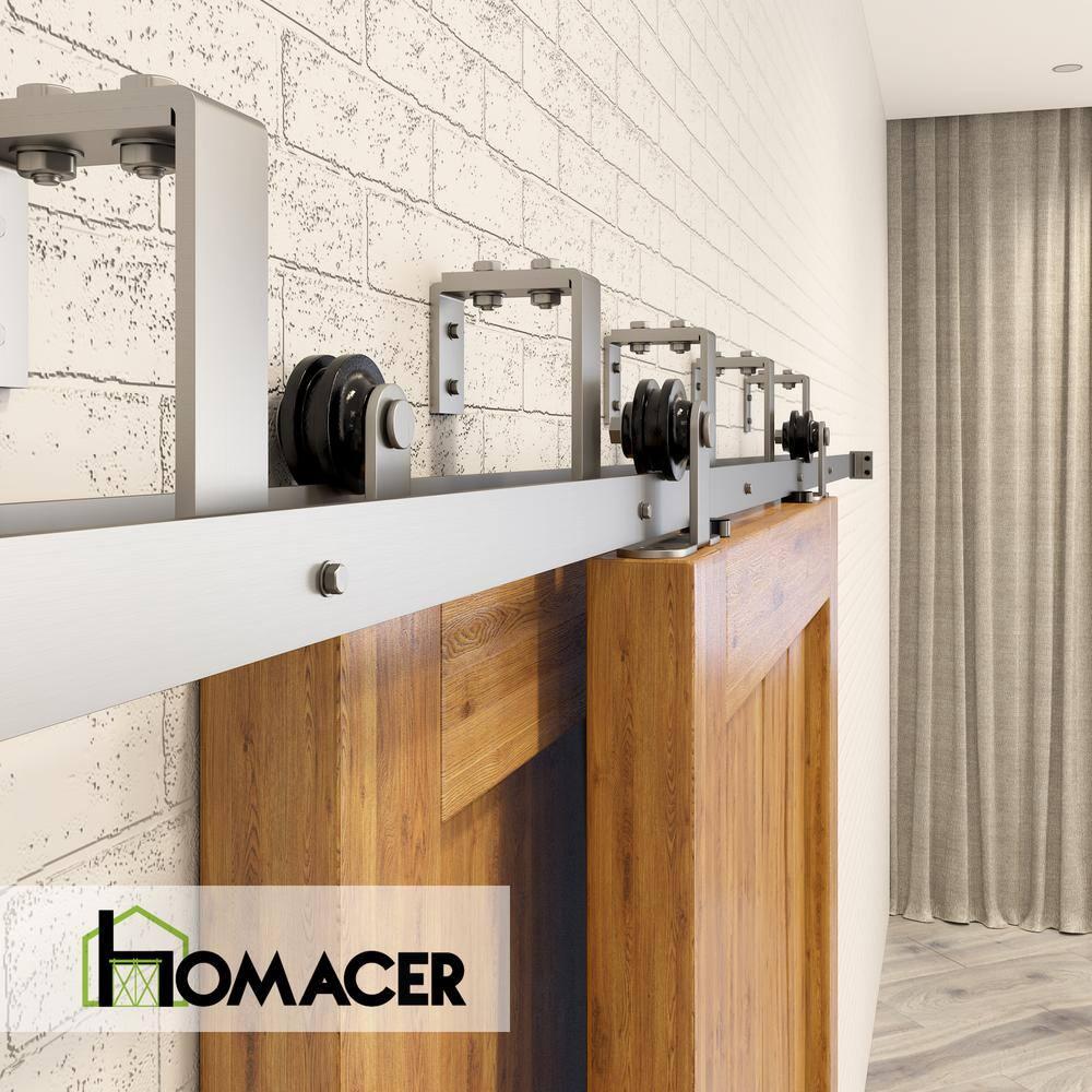 Homacer Brushed Nickel Top Mount T-Shape Design Double Track Bypass Two Door Barn Door Hardware Kit (Door Not Included)
