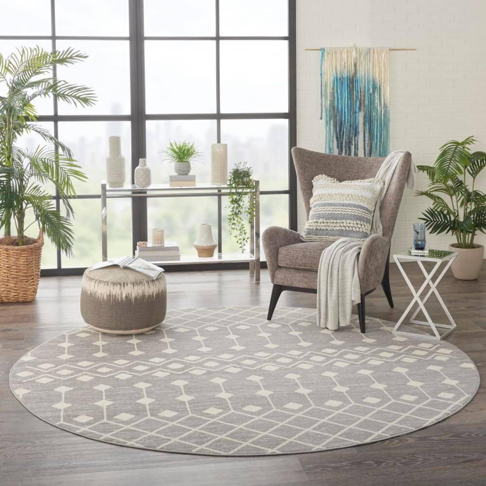 Nourison Grafix GRF37 Indoor Area Rug Grey 8' x ROUND