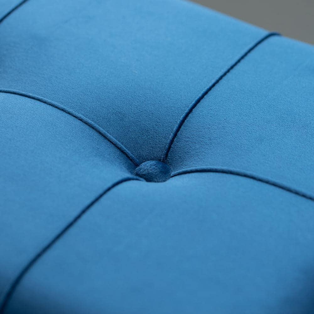 Fabulaxe Rectangle Velvet Storage Ottoman with Abstract Golden Legs | Sitting Bench for Living Room Home Decor with Unique Base Support (Blue Small)