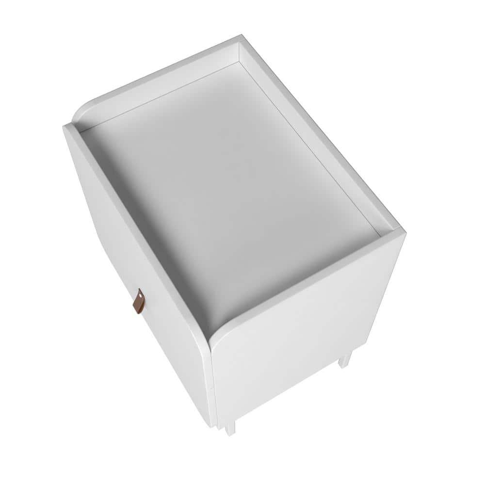 Manhattan Comfort Set of 2 Bogardus Mid Century Modern Nightstands White: Rounded Drawer, Leather Pull, Particle Board