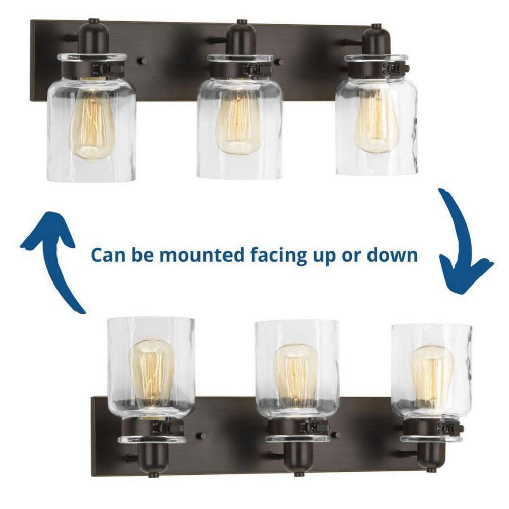 Progress Lighting Calhoun 3-Light Bath Vanity, Steel, Antique Bronze, Clear Glass Shade
